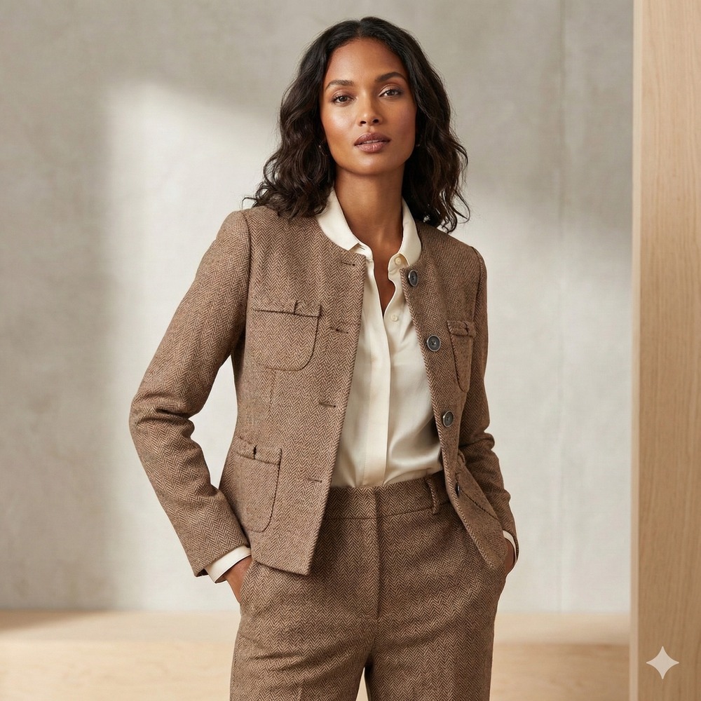 CAbi Women Brown Herringbone Blazer S Career Church Work Preppy Old Money Luxury
